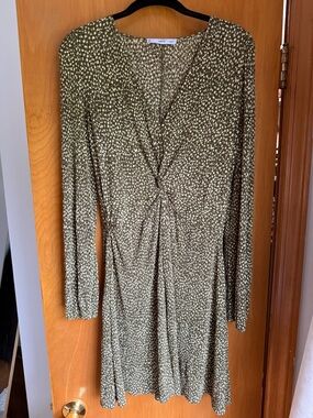 Mango Olive Green Long Sleeve Twist-Front Mini Dress